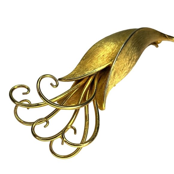 VTG 1960's Gold Floral Brooch Art Nouveau Style Costume Jewelry 3.5" VINTAGE - Picture 5 of 11